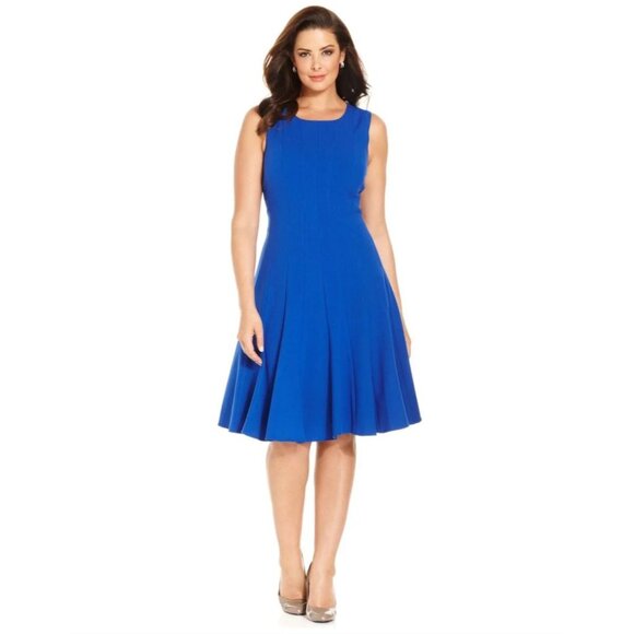 Calvin Klein Blue Sleeveless A-Line Dress 14W Polyester Blend - Picture 1 of 7